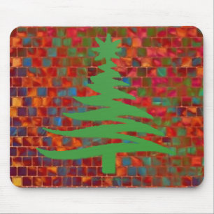 Modern Christmas Tree Stencil Print Green Mouse Mat