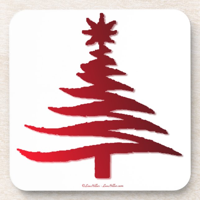 Modern Christmas Tree Stencil Print Red Coaster (Front)