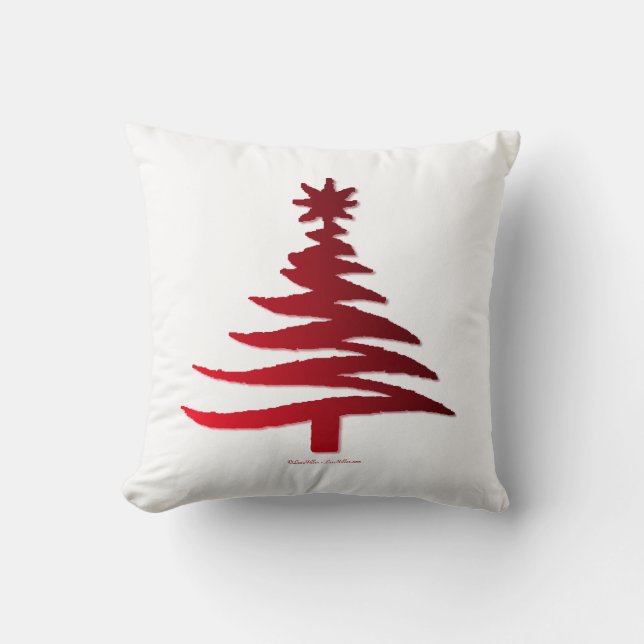 Modern Christmas Tree Stencil Print Red Cushion (Front)