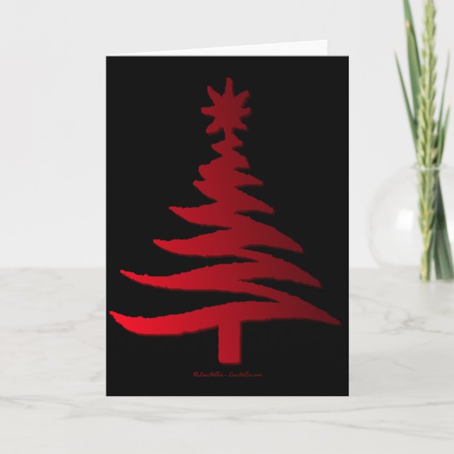 Modern Christmas Tree Stencil Print Red Holiday Card (Front)