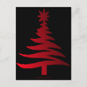 Modern Christmas Tree Stencil Print Red Holiday Postcard