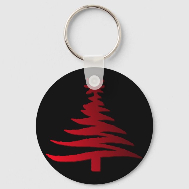 Modern Christmas Tree Stencil Print Red Key Ring (Front)