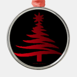 Modern Christmas Tree Stencil Print Red Metal Tree Decoration
