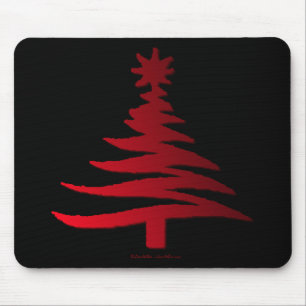 Modern Christmas Tree Stencil Print Red Mouse Mat