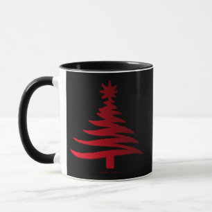 Modern Christmas Tree Stencil Print Red Mug