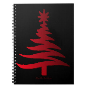 Modern Christmas Tree Stencil Print Red Notebook
