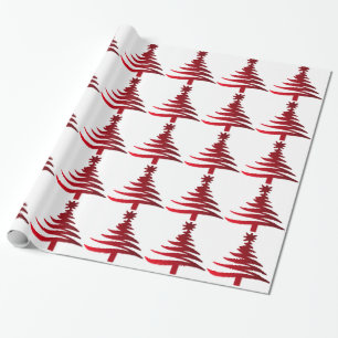 Modern Christmas Tree Stencil Print Red Wrapping Paper