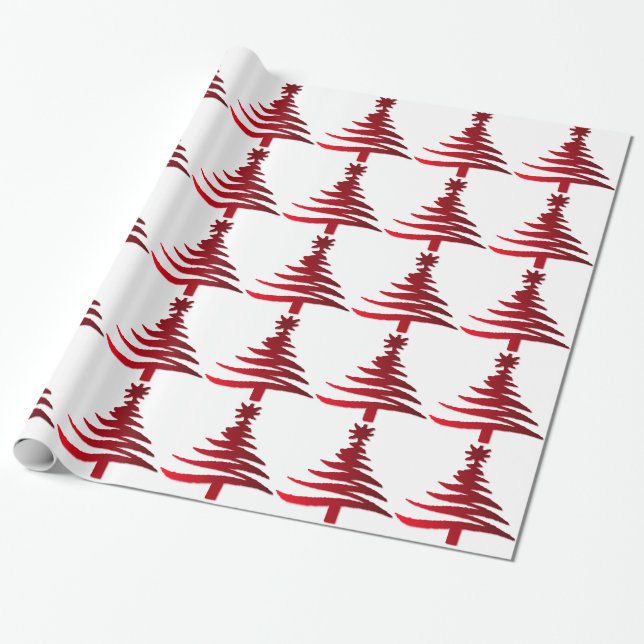 Modern Christmas Tree Stencil Print Red Wrapping Paper (Unrolled)