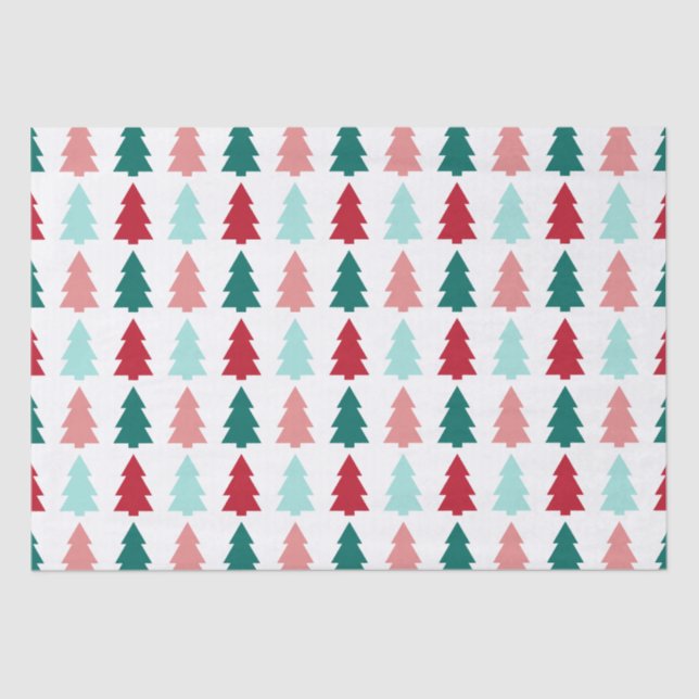 Modern Christmas Tree, Teal, Aqua, Red  Tissue Paper (Front)