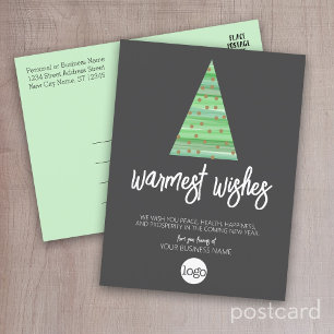 Modern Christmas Tree - watercolor script Business Holiday Postcard