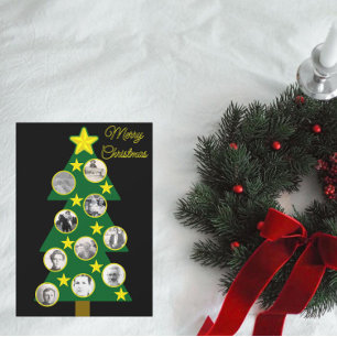 Modern Christmas Tree with Photo Ornaments Black  Card