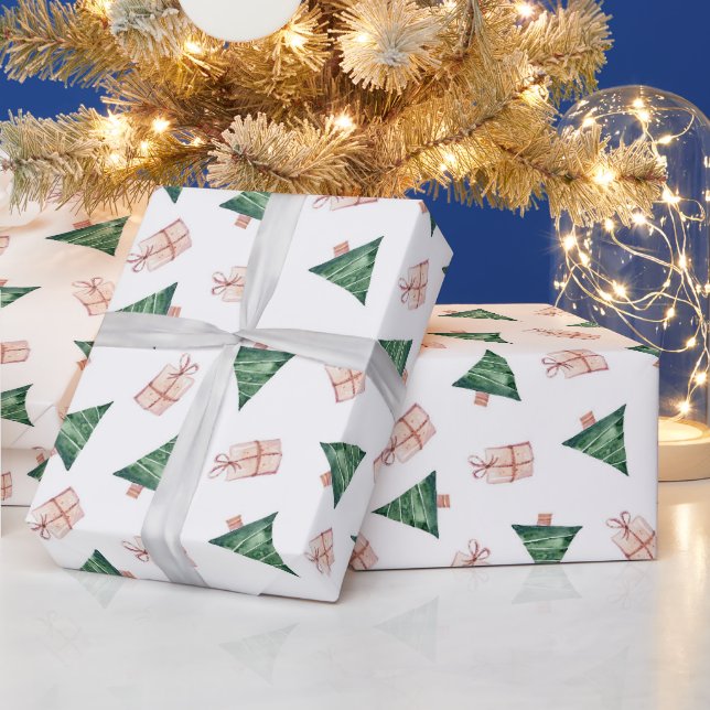 Modern Christmas Trees and Presents Holiday Wrapping Paper (Holidays)