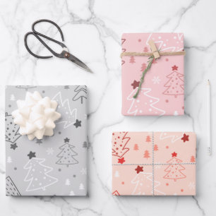 Modern Christmas Trees and Snowflakes Christmas Wrapping Paper Sheet
