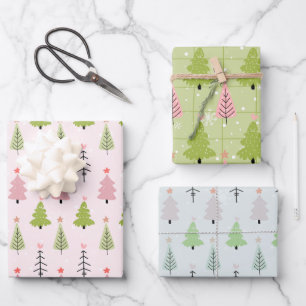 Modern Christmas Trees and Snowflakes Christmas Wrapping Paper Sheet