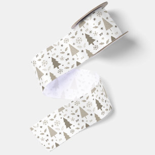 Modern Christmas Trees Beige Satin Ribbon