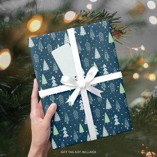 Modern Christmas Trees Blue Green Pattern Wrapping Paper