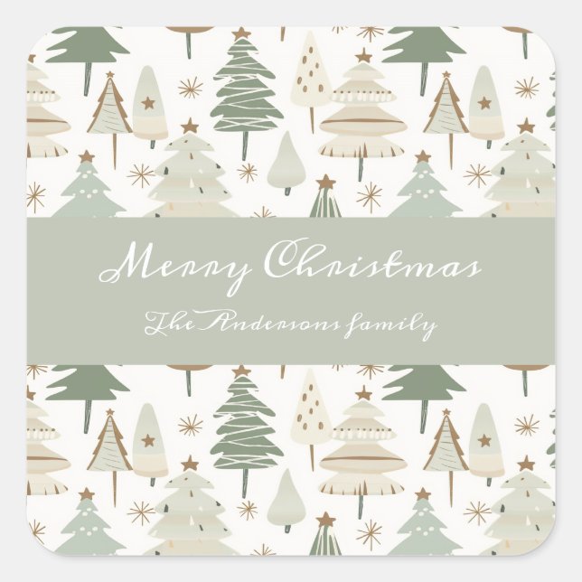 Modern Christmas Trees brown pattern Square Sticker (Front)