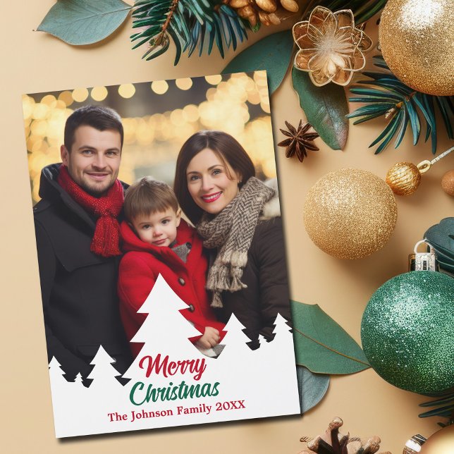 Modern Christmas Trees Family Photo Magnetic Card (Creator Uploaded)