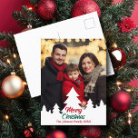 Modern Christmas Trees Family Photo Red Green Holiday Postcard<br><div class="desc">This chic,  modern family photo Christmas postcard features your vertical holiday photograph framed by a bottom border of white Christmas trees silhouette. Personalise with red and green script for a beautiful minimalist photograph Christmas postcard.</div>