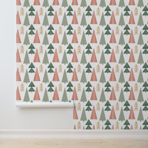 Modern Christmas Trees Green Pink Gold Wallpaper