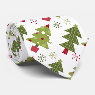 Modern Christmas Trees Green Red White Tie