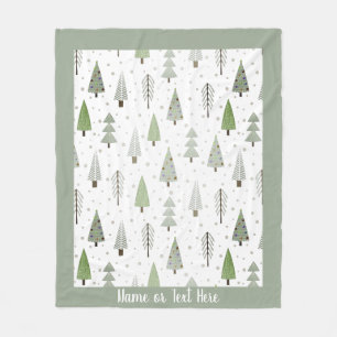 Modern Christmas Trees Hand Lettered Text Green Fleece Blanket