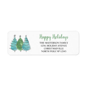 Modern Christmas Trees Holiday Return Address