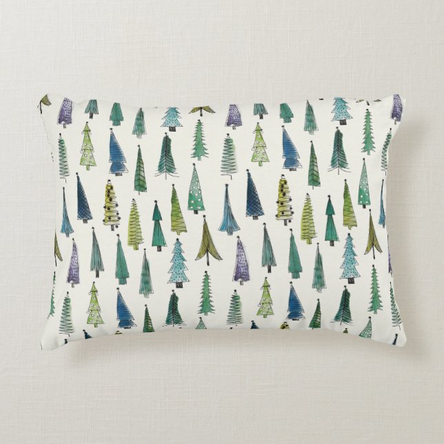 Modern Christmas Trees Illustrated Pattern Decorative Cushion (Front)