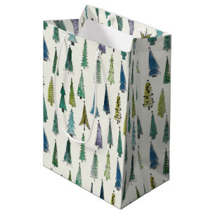 Modern Christmas Trees Illustrated Pattern Medium Gift Bag