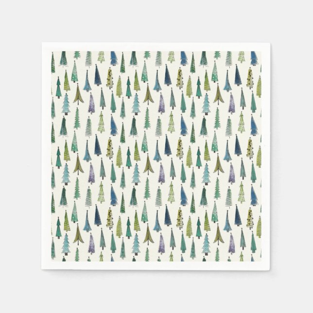 Modern Christmas Trees Illustrated Pattern Napkin (Front)