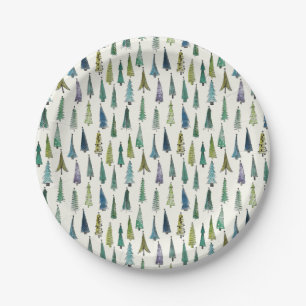 Modern Christmas Trees Illustrated Pattern Paper Plate