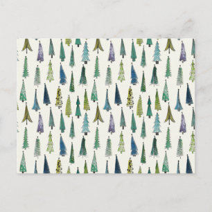Modern Christmas Trees Illustrated Pattern Postcard