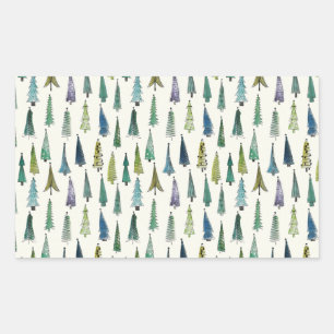 Modern Christmas Trees Illustrated Pattern Rectangular Sticker