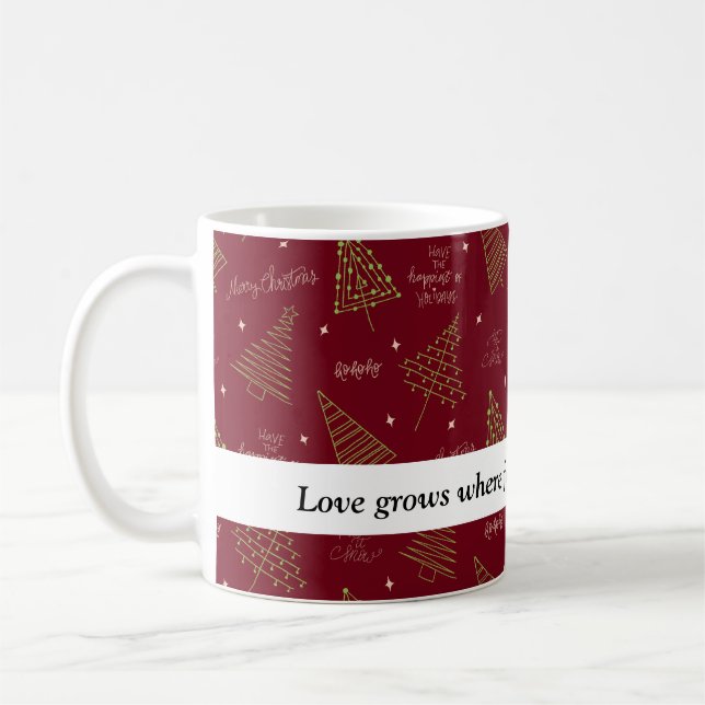 Modern Christmas Trees in Green on Red with Quote Coffee Mug (Left)