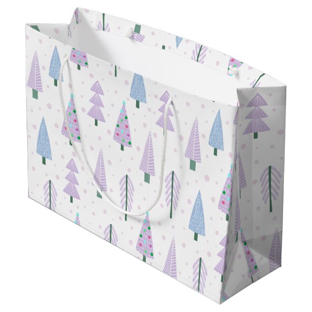 Modern Christmas Trees Lavender Abstract Pattern Large Gift Bag (Back Angled)