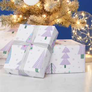 Modern Christmas Trees Lavender Blue Pattern Wrapping Paper