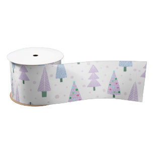 Modern Christmas Trees Lavender Blue White Satin Ribbon