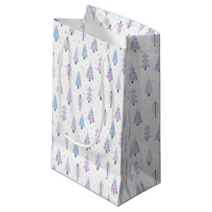 Modern Christmas Trees Lavender Blue White Small Gift Bag