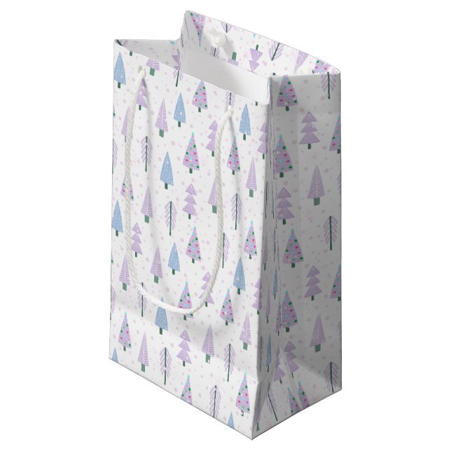 Modern Christmas Trees Lavender Blue White Small Gift Bag (Front Angled)