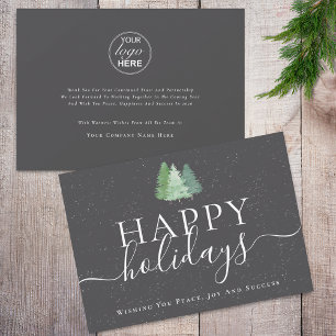 Modern Christmas Trees Logo Gray & White Business Holiday Card