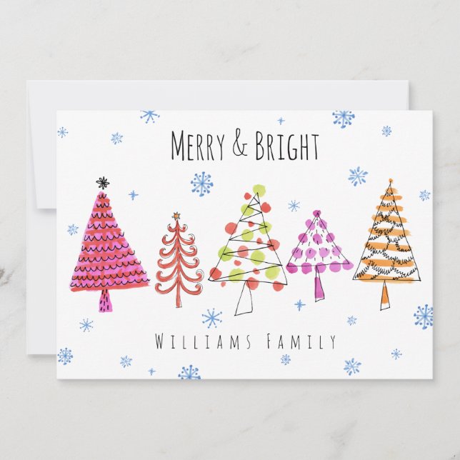 Modern Christmas Trees Merry & Bright Holiday Card (Front)