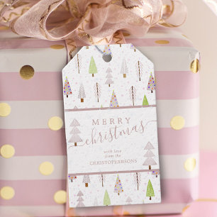 Modern Christmas Trees MERRY CHRISTMAS Pink Script Gift Tags