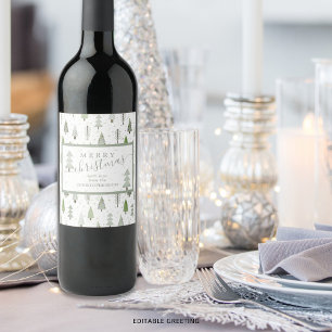 Modern Christmas Trees MERRY CHRISTMAS Script Wine Label