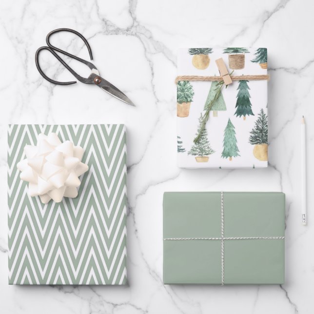Modern | Christmas | Trees | Minimalistic Wrapping Paper Sheet (Front)