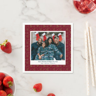 Modern Christmas Trees New Year Photo & Greetings Napkin