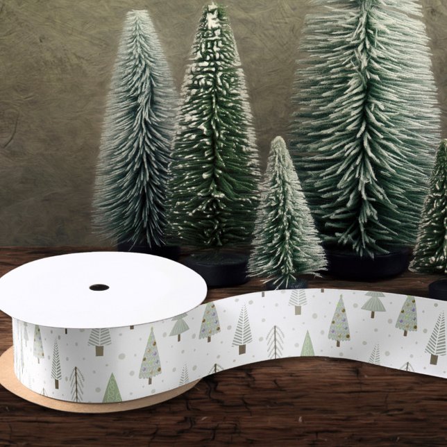 Modern Christmas Trees Olive Green Satin Ribbon (Creator Uploaded)