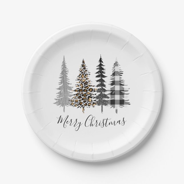 Modern Christmas Trees Paper Plate (Front)