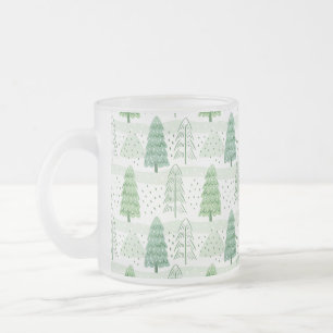 Modern Christmas Trees Pattern Frosted Glass Coffee Mug
