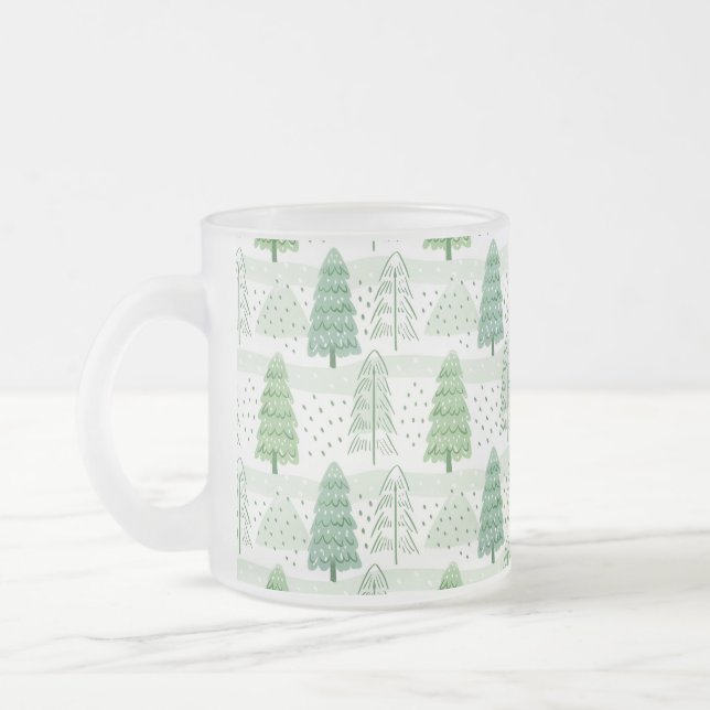 Modern Christmas Trees Pattern  Frosted Glass Coffee Mug (Left)