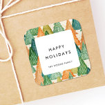 Modern Christmas Trees Pattern Happy Holidays Square Sticker<br><div class="desc">Happy Holidays sticker label. A minimalist and simple multi coloured Christmas tree pattern holiday design.</div>